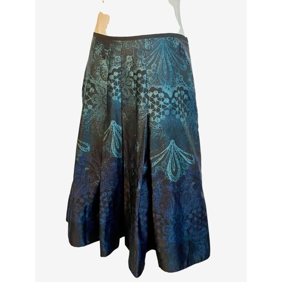ELECTRIC Peacock Skirt Axcess Liz Claiborne Size 4 Pleated Artsy Forest Fairy - Picture 3 of 9